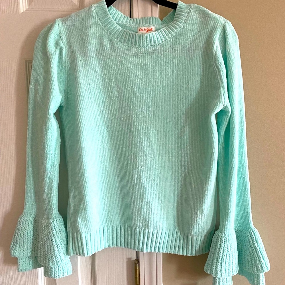 Cat & Jack girls chenille aqua sweater, size XL 14/16 NWT